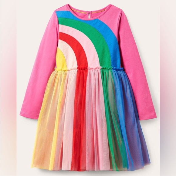Mini Boden tulle Pink and Rainbow Kids Dress, size 7/8 - Picture 3 of 5